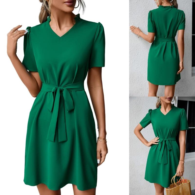 Đầm Ngắn Tay Dáng Rộng Lưng Cao Thời Trang Thanh Lịch