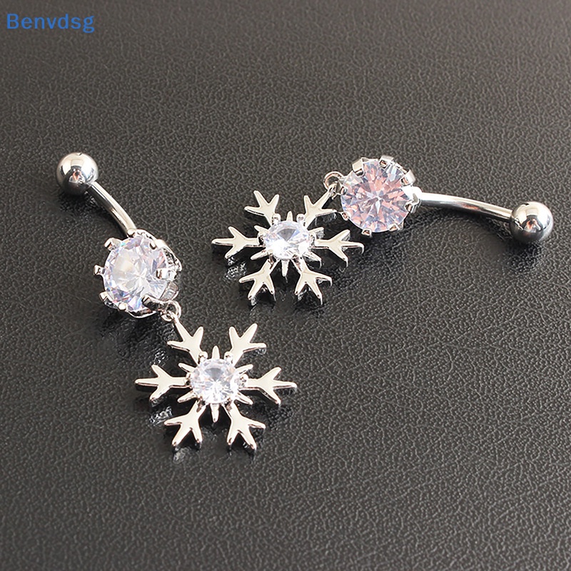 Khuyên Rốn Bằng Thép Không Gỉ Đính Đá Zircon Hình Bông Tuyết Màu Hồng Và Trắng Sáng Tạo Quyến Rũ Dành Cho Nữ