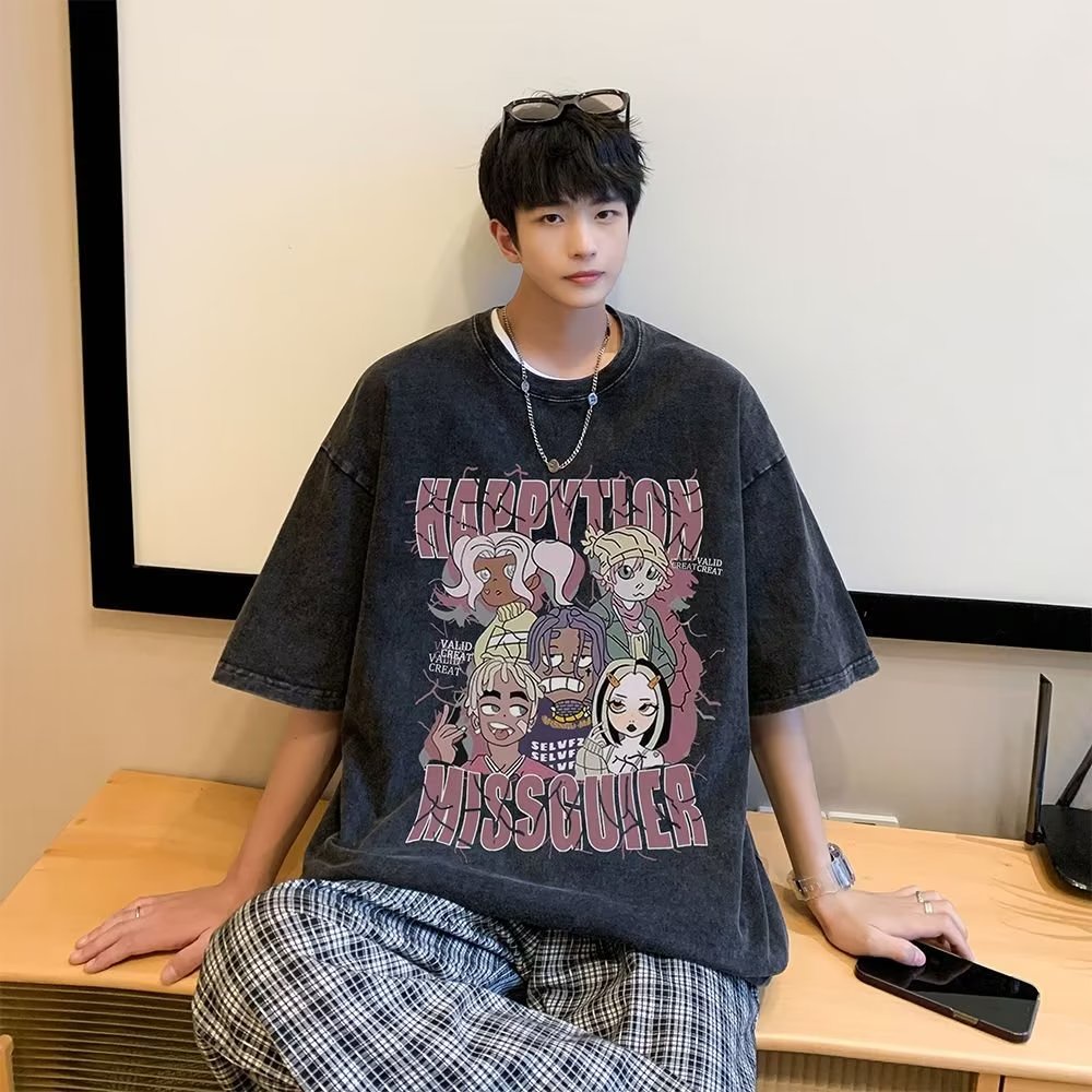 Áo Thun Tay Ngắn Dáng Rộng Phong Cách Đường Phố Mỹ Thời Trang Mùa Hè Cho Nam Giới 5