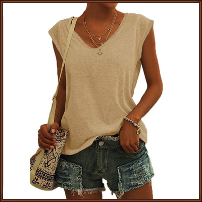 Áo Không Tay Cổ Chữ V Màu Sắc Đơn Giản Thanh Lịch Cho Nữ