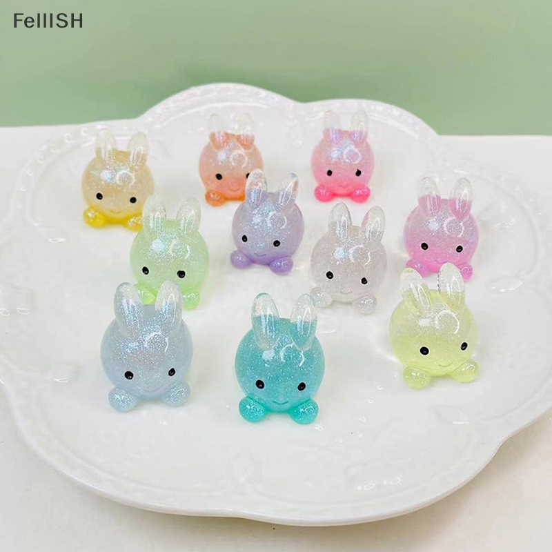 Bộ 2 Đồ trang trí Thỏ Dạ Quang Bằng Nhựa Resin 439br Trang Trí Sân Vườn / Xe Hơi