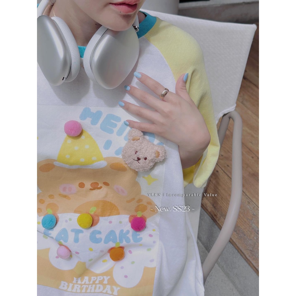 Áo thun gấu tay màu ca.ke jiwa