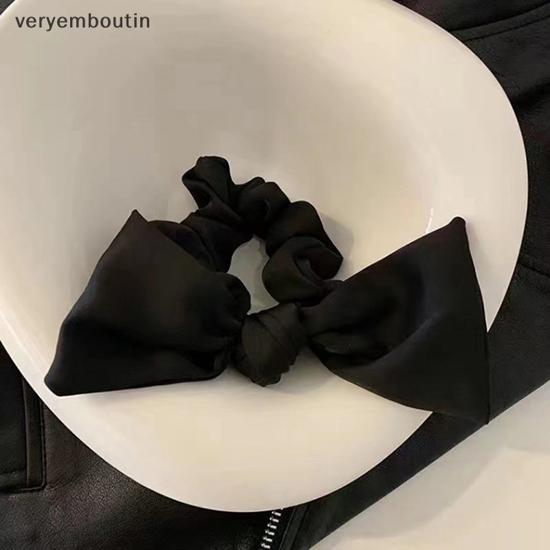 Băng Đô Cài Tóc Co Giãn Màu Trơn Đính Nơ Đen Thời Trang Cho Nữ