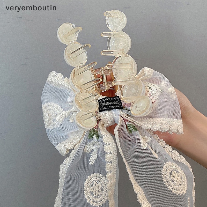 Kẹp Tóc Nơ Vải Ren Thêu Hoa Phong Cách Hàn Quốc Cho Nữ