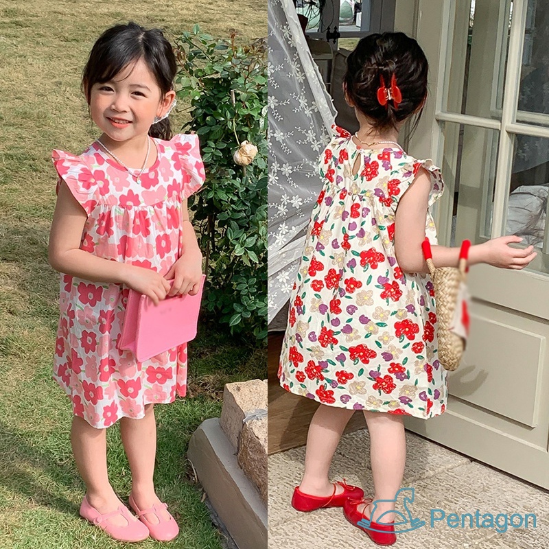 Đầm Dự Tiệc Dài Đến Đầu Gối Phối Bèo Ngọt Ngào Thời Trang Mùa Hè Cho Bé Gái