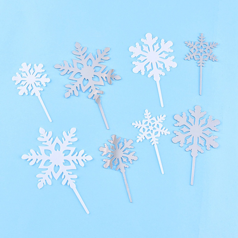 Set 4 Que Cắm Trang Trí Bánh Hình Bông Tuyết Xinh Xắn Thẻ