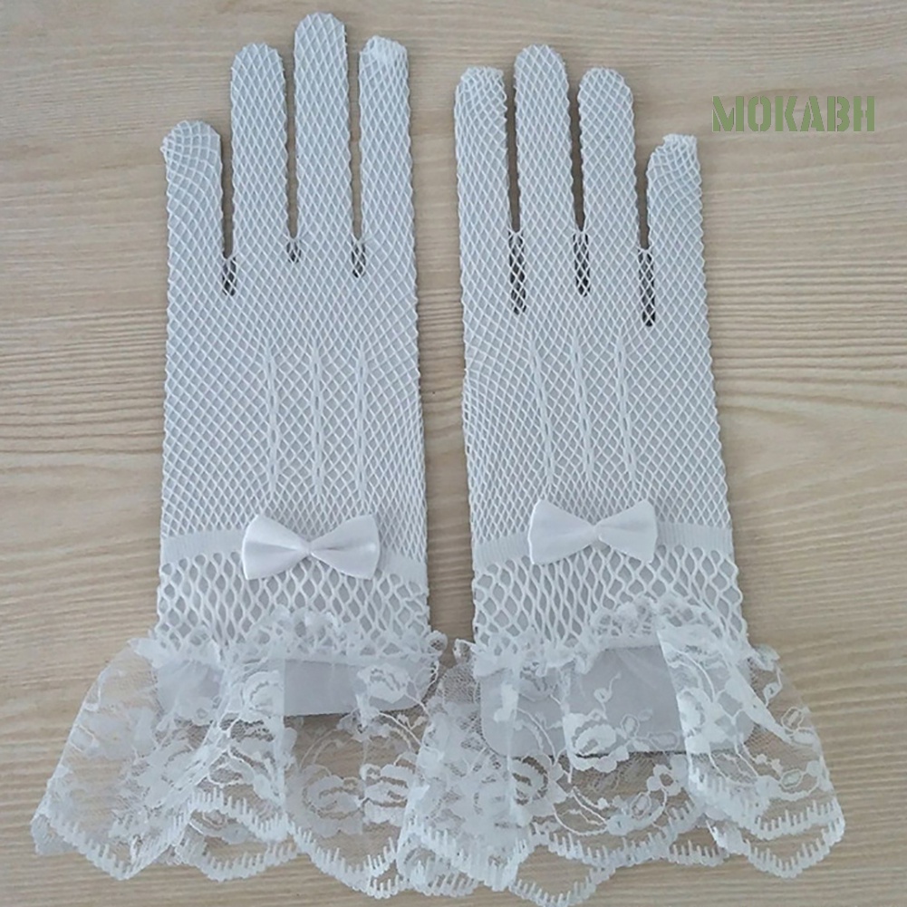 Găng Tay Ren Lưới Đính Nơ Cho Cô Dâu Ngày Cưới