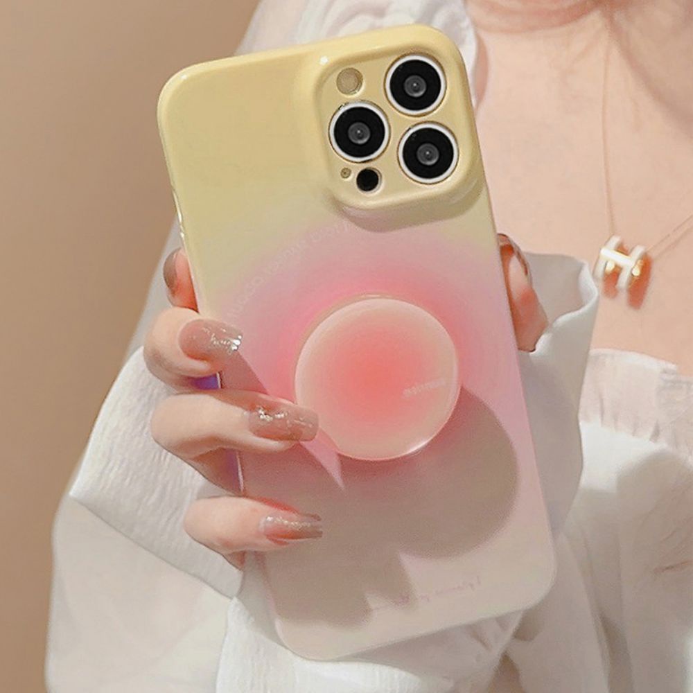 Ốp Điện Thoại TPU Mềm Chống Rơi Có Giá Đỡ Tròn Màu Hồng Cho Iphone 11 14 13 12 Pro Max Xr Xs Max 7 8 Plus SE