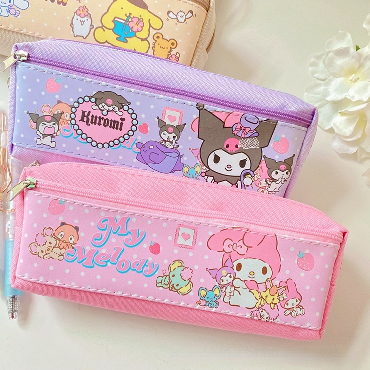 Túi Đựng Bút Chì Hai Ngăn Sức Chứa Lớn Họa Tiết Hoạt Hình Sanrio Có Khóa Kéo Cho Bé