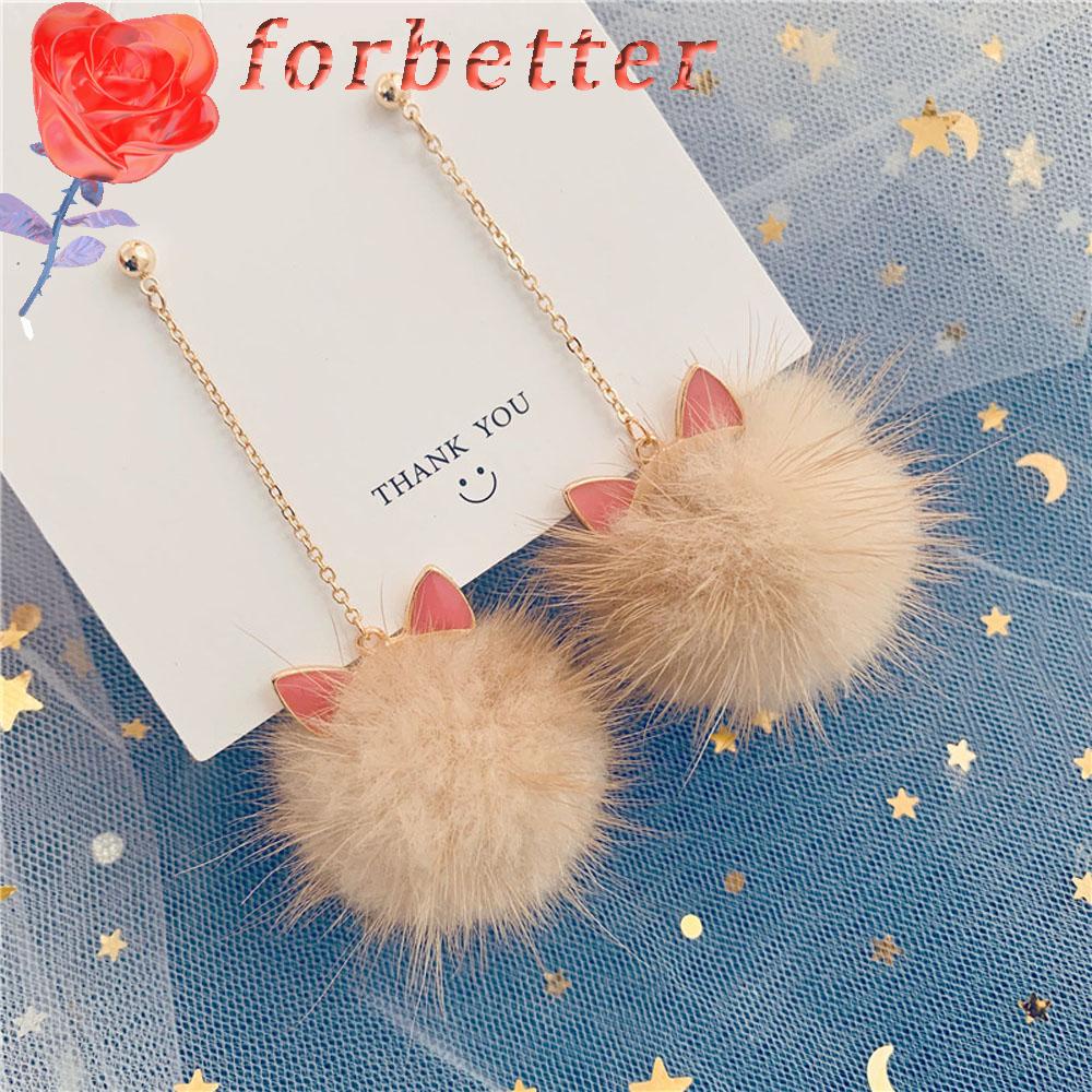 Bông Tai Dáng Dài Hình Tai Mèo Bằng Lông Chồn Dễ Thương Phong Cách Hàn Quốc