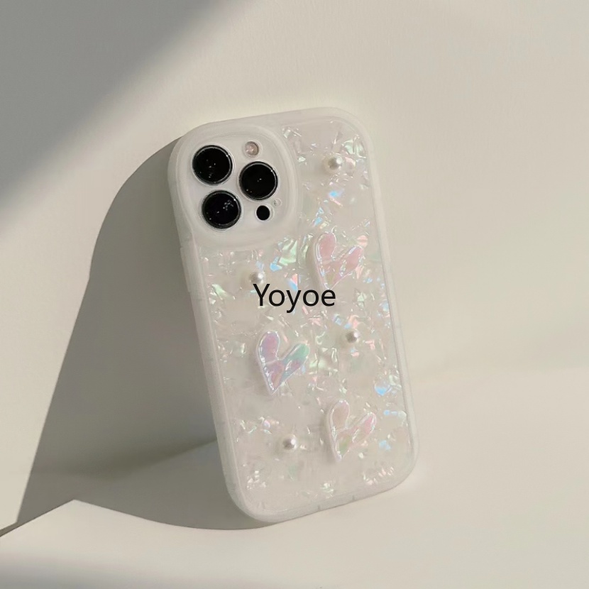 Ốp Điện Thoại Silicon Mềm Chống Rơi Hình Trái Tim Ngọc Trai 3D Cho iPhone 14Plus 13 12 11 14 Pro Max X XS Max XR