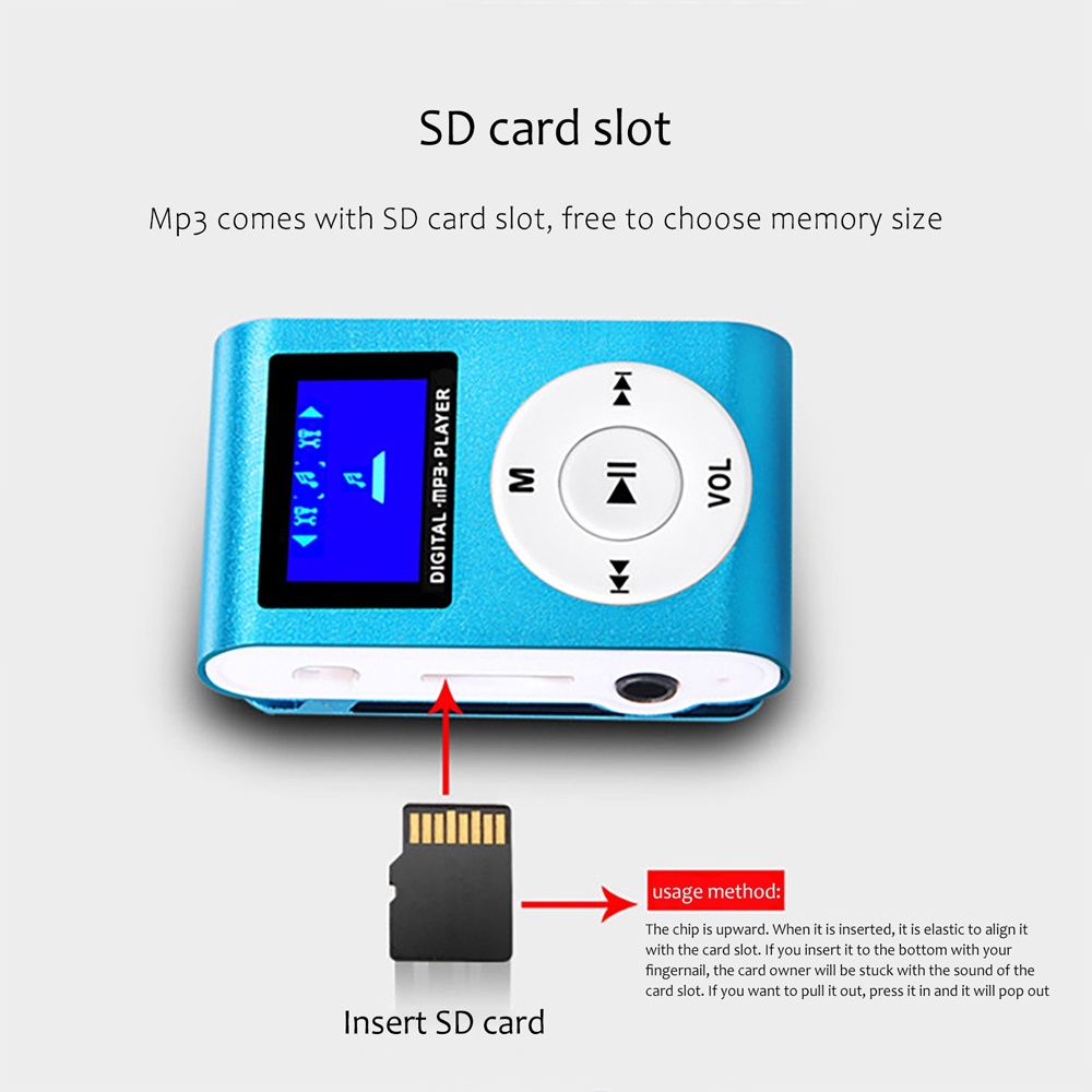 VIRWIR Máy Nghe Nhạc MP3 Mini Vỏ Kim Loại Hỗ Trợ Thẻ Nhớ Micro SD TF 32GB