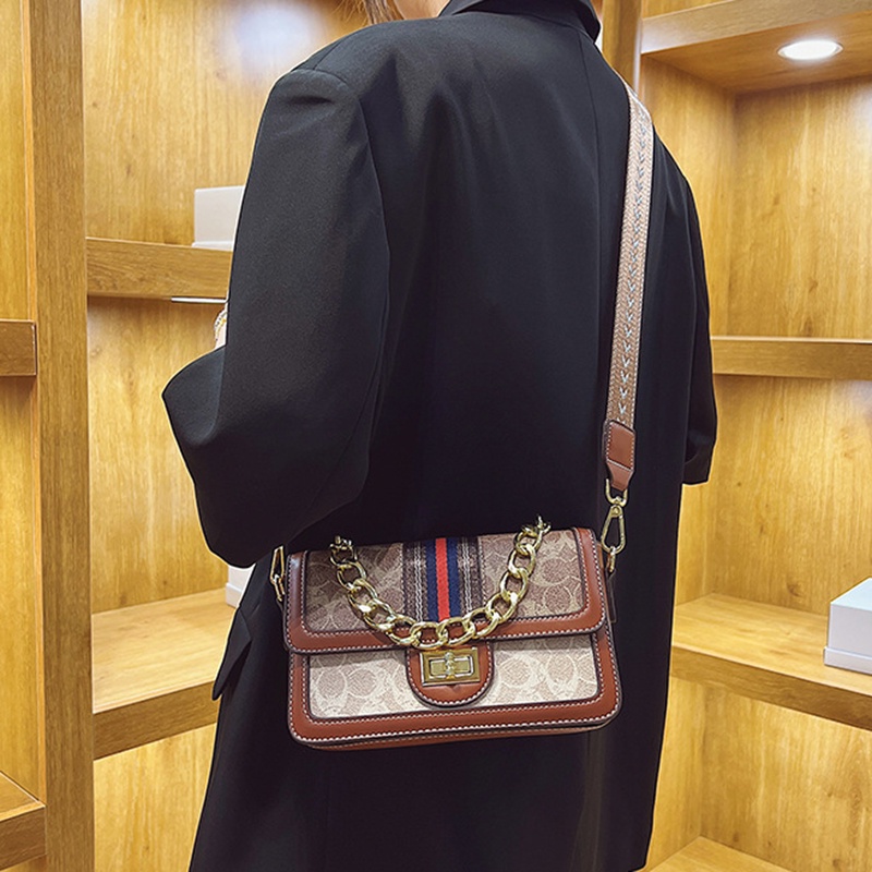 Túi Đeo Chéo Vuông Nhỏ Dây Mắt Xích In Họa Tiết Thời Trang Cổ Điển Cho Nữ