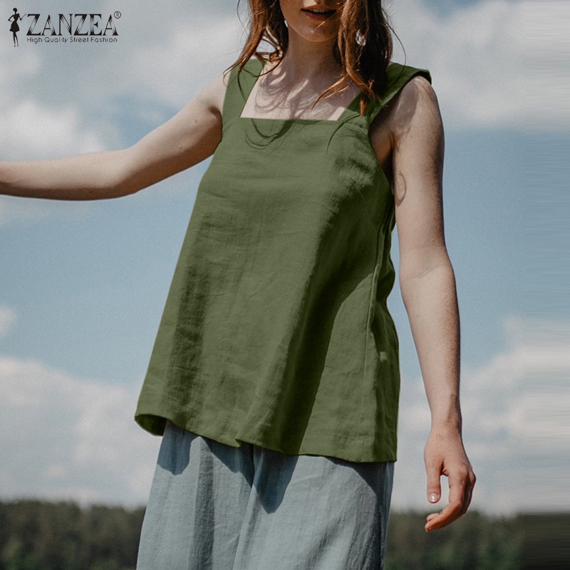 Zanzea Áo Nữ Không Tay Cổ Vuông Thời Trang Vintage