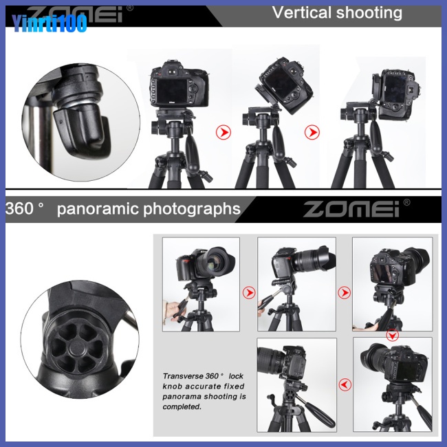 Giá Đỡ Ba Chân Bằng Nhôm Chuyên Nghiệp Yinrti Zomei Q111 Cho Máy Ảnh Kỹ Thuật Số Dslr