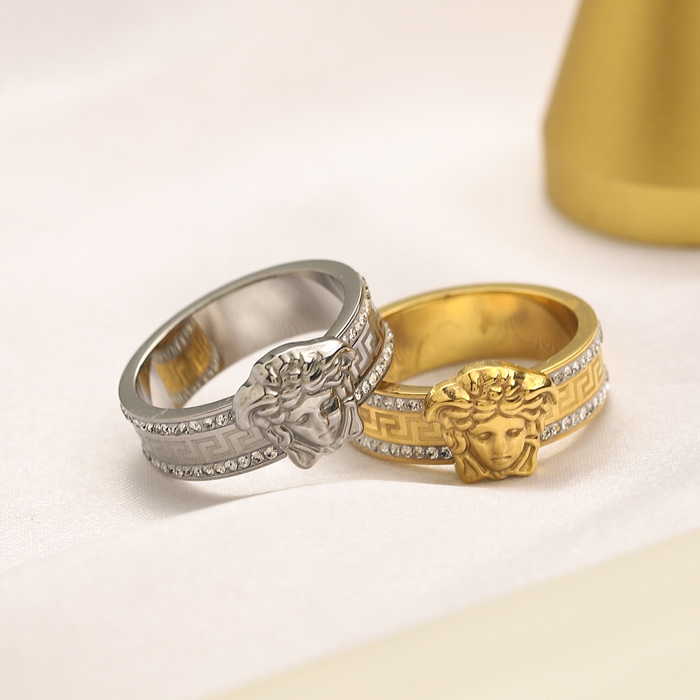 VERSACE Ring for Women Cool Simple Korean Style Letter Finger Rings Couple Versatile Creative Gold Silver 925 Cincin Jewelry Accessories