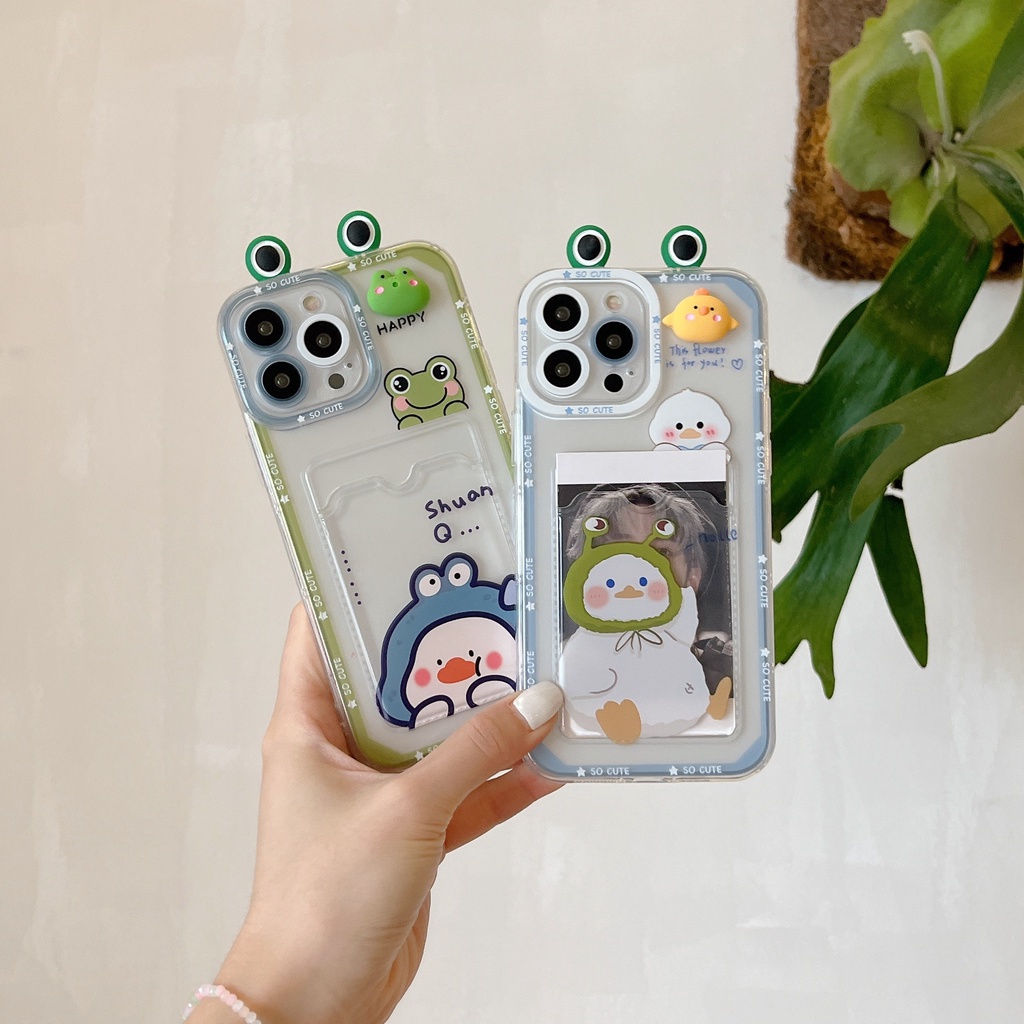Ốp Điện Thoại Tpu Mềm Trong Suốt Hình Ếch Hoạt Hình Có Ngăn Đựng Thẻ Cho iPhone 14 Plus 13 12 11 Pro XR XS Max