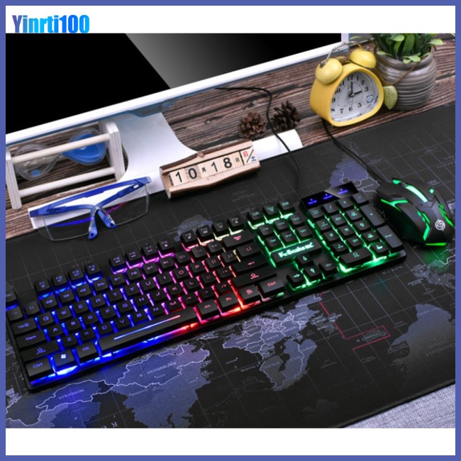 Bộ Bàn Phím Cơ Có Dây Yinrti Kèm Chuột Và Đèn Sau Kết Nối USB Cho Máy Tính Để Bàn Laptop