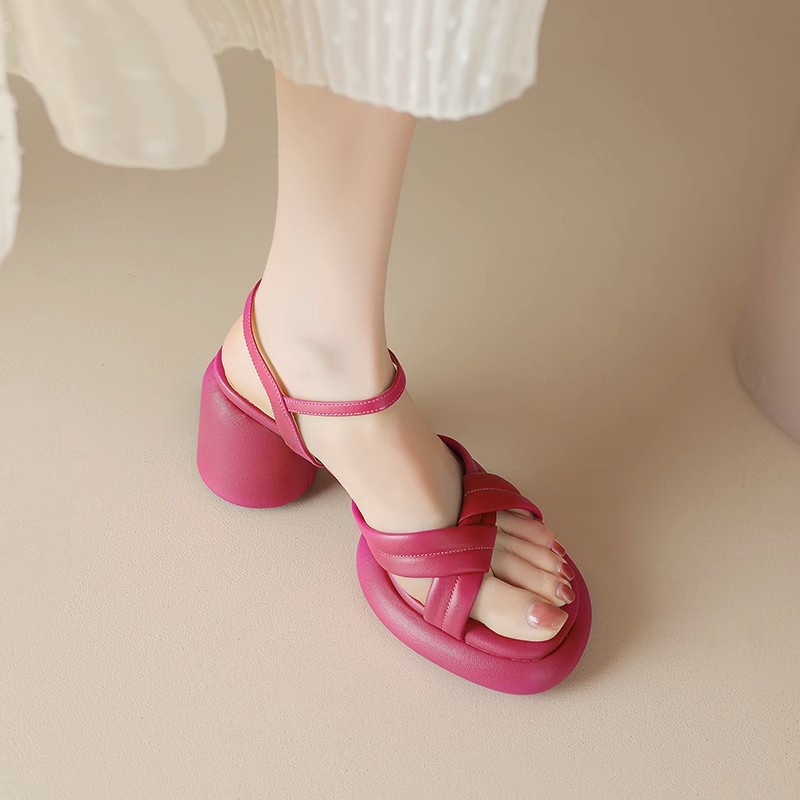 Duoya Tóc Thẳng ~ [Hàng Có Sẵn] Giày Cao Gót Sandal Hở Ngón Đế Dày Bằng Da Thật Mềm Mại Thời Trang Mùa Hè Cao Cấp Cho Nữ Miễn Phí Vận Chuyển