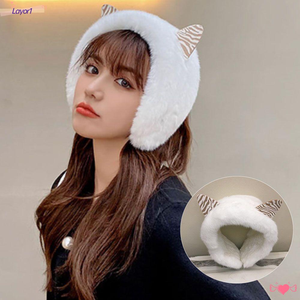 Layor1 Chụp Tai Lông Giả Mềm Mại Màu Khaki Thời Trang