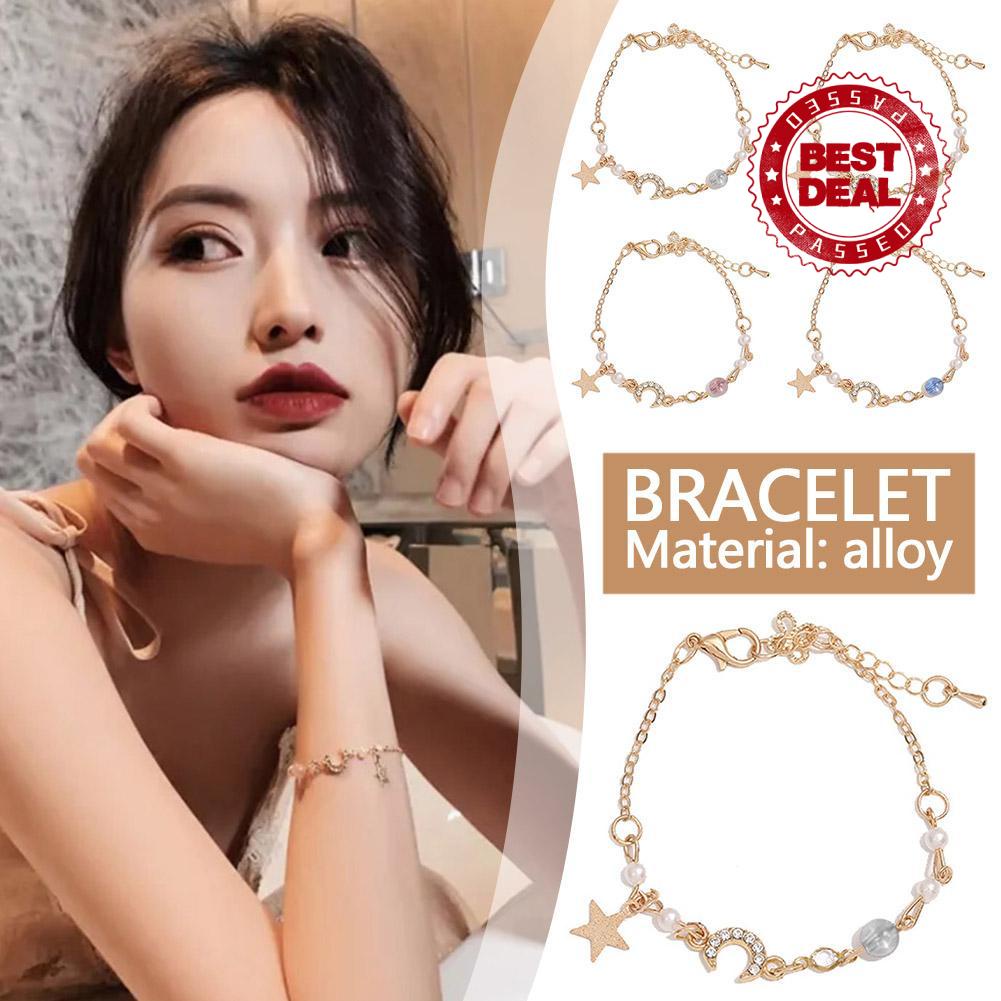 Vòng Tay Nữ Đính Đá Zircon Giả Ngọc Trai Và Ngôi Sao Thời Trang G1G0
