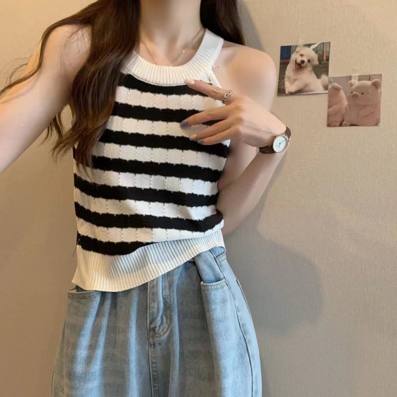 Áo Dệt Kim Không Tay Kẻ Sọc Phong Cách Thời Trang Mùa Hè Mới Cho Nữ