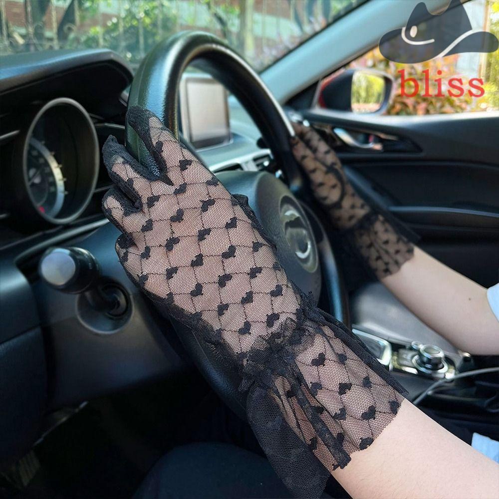 Găng Tay Chống Nắng Vải Lưới Mỏng Thêu Họa Tiết Trái Tim Xinh Xắn Cho Nữ