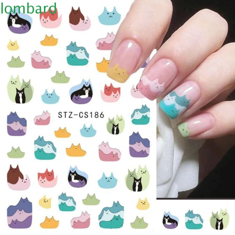 Miếng Dán Trang Trí Móng Tay Họa Tiết Mèo Hoạt Hình Nhiều Màu Sắc
