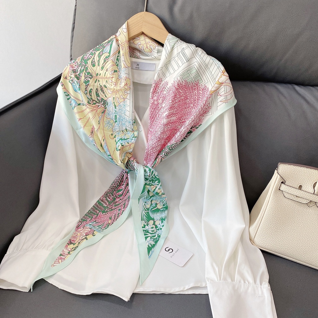 Hàng Mới Về Khăn Choàng Cổ Dài Ruy Băng Mỏng Họa Tiết Kim Cương Hình Học Hoa Cỏ Phong Cách Hàn Quốc Dành Cho Nữ