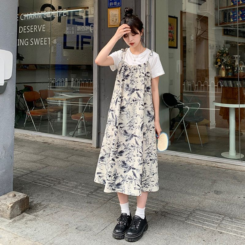 Đầm Hai Dây Dáng Rộng In Họa Tiết Phong Cách Cổ Điển Thời Trang Mùa Hè Cho Mẹ Bầu