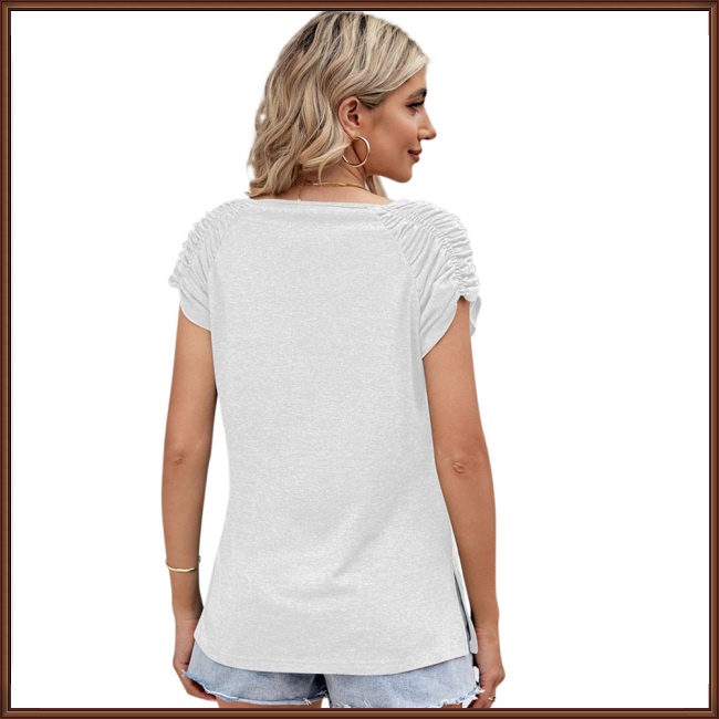 Áo Thun Tay Ngắn Cổ Chữ U Màu Sắc Đơn Giản Thoáng Khí Dành Cho Nữ