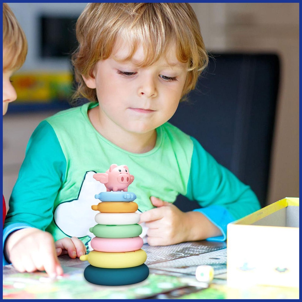 Đồ Chơi Vòng Xếp Chồng Lên Nhau Hình Chú Heo Màu Cầu Vồng Theo Phương Pháp Montessori Cho Bé