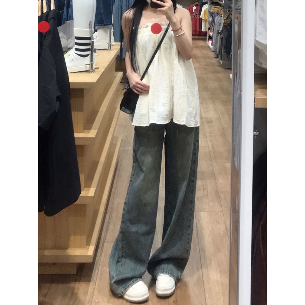 Quần Jean Dài Lưng Cao Ống Rộng Phong Cách Retro Mỹ Thời Trang Xuân Thu 2023 Mới