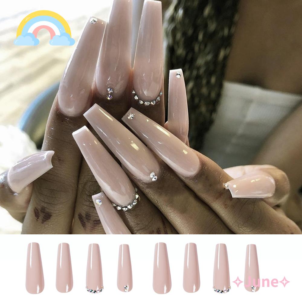Bộ 24 Móng Tay Giả Kim Tuyến Dài Lấp Lánh Che Phủ Toàn Diện Có Thể Tháo Rời