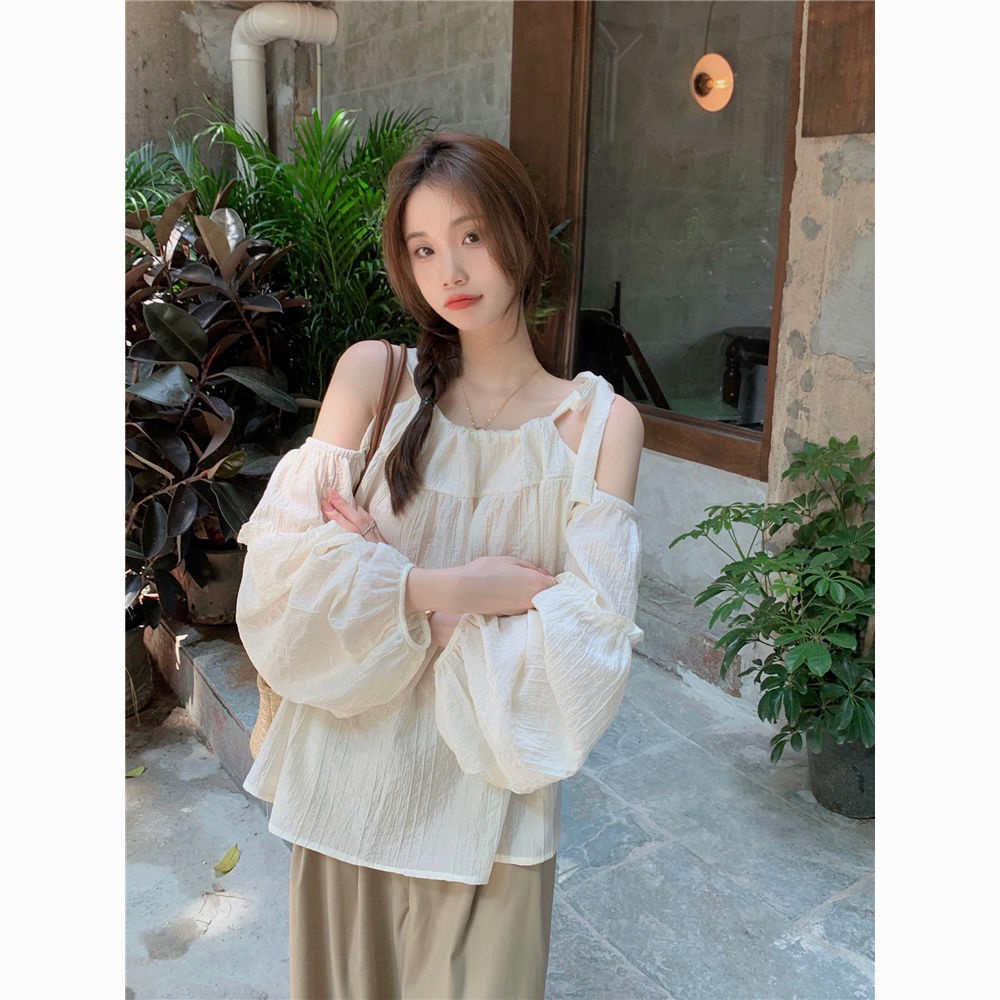 Áo Kiểu Trễ Vai Dáng Rộng Phong Cách Phương Tây Thời Trang Mùa Hè Xinh Xắn Cho Nữ