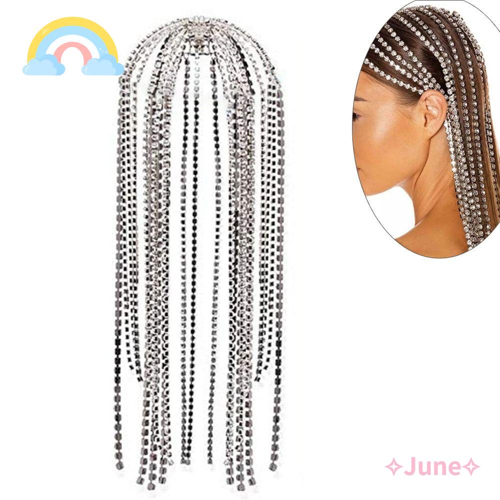 JUNE Cài Tóc Dạng Chuỗi Dài Đính Đá Pha Lê Thời Trang Cho Nữ