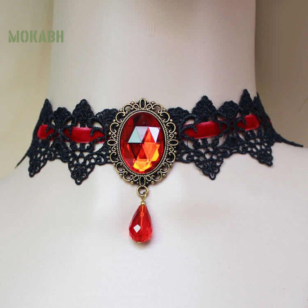 [Mok Abh] Vòng Cổ Choker Dây Bện Đính Đá Giả Phong Cách Gothic Punk