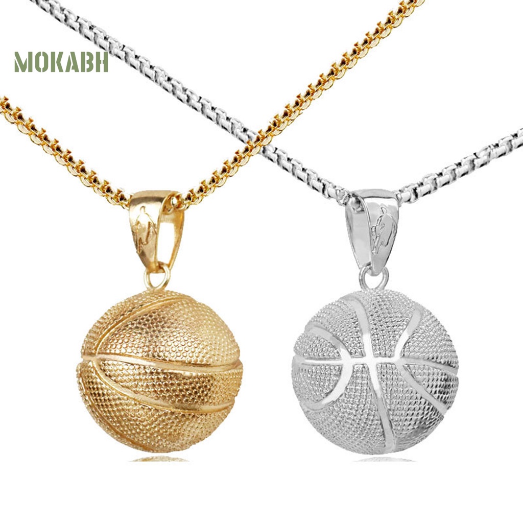 [Mok Abh] Vòng Cổ Nam Bằng Thép Không Gỉ Mạ Điện Mặt Hình Quả Bóng Rổ