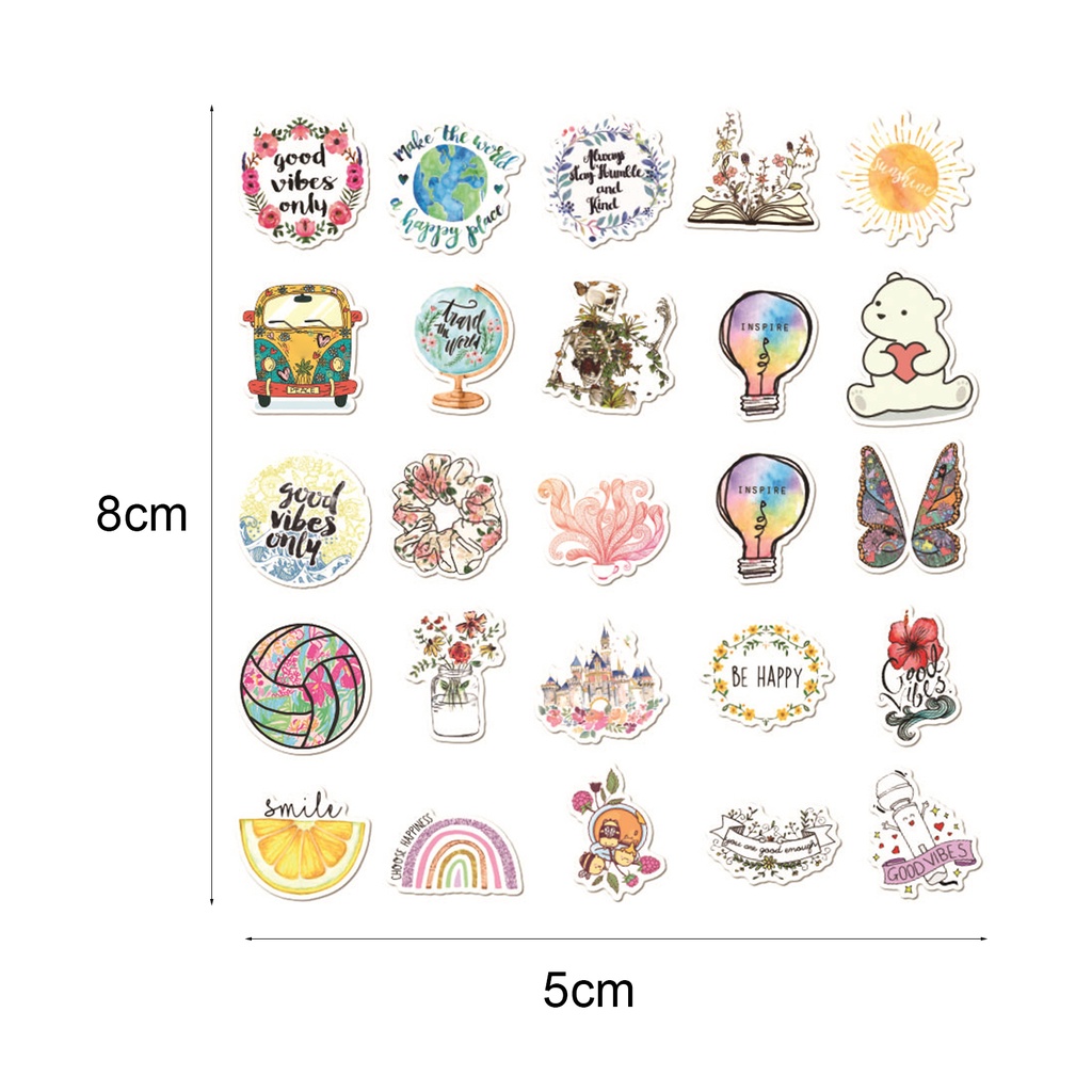 Set 50 Miếng Dán PVC Chống Nước Họa Tiết Hoạt Hình Graffiti Trang Trí Ván Trượt / Guitar / Hành Lý