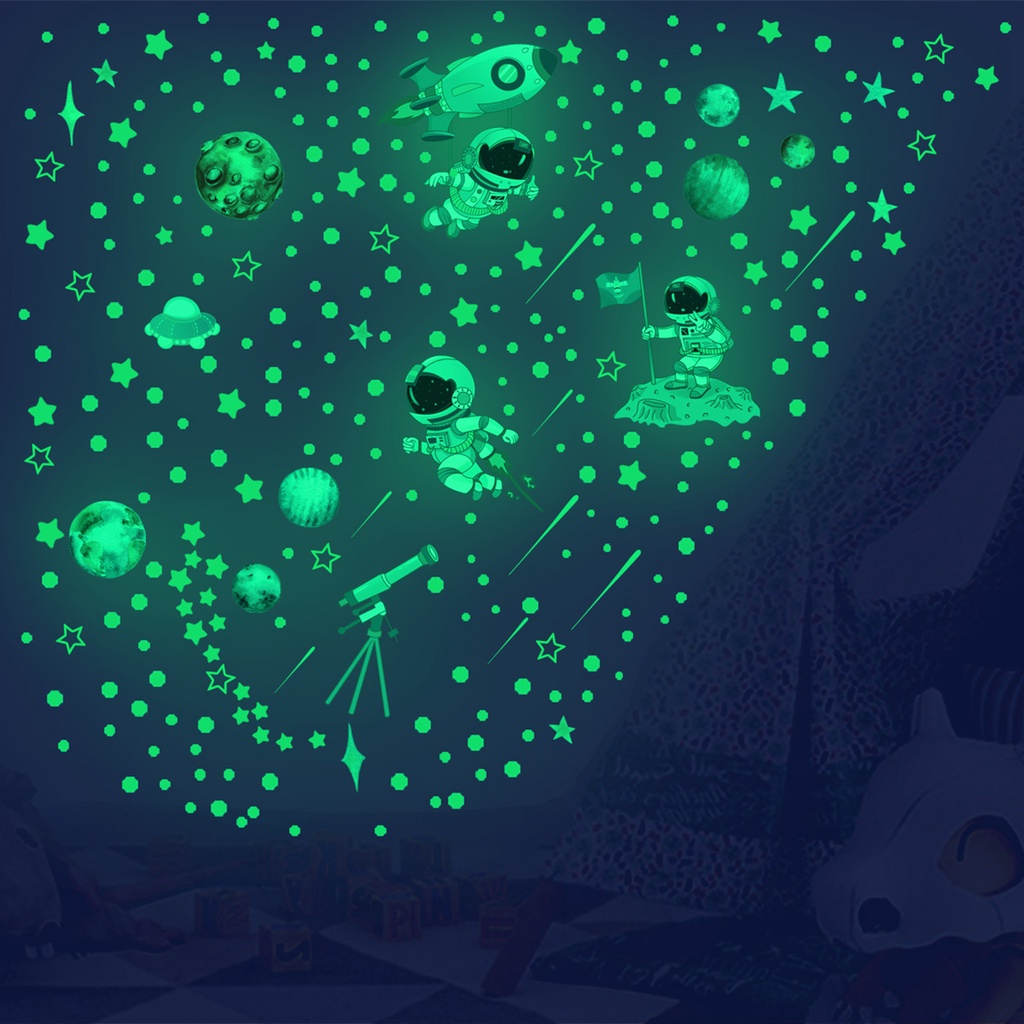 1 Bộ Miếng Dán Tường Bằng PVC Dạ Quang Tự Dính Chống Bức Xạ Họa Tiết Phi Hành Gia Trang Trí Nhà Cửa