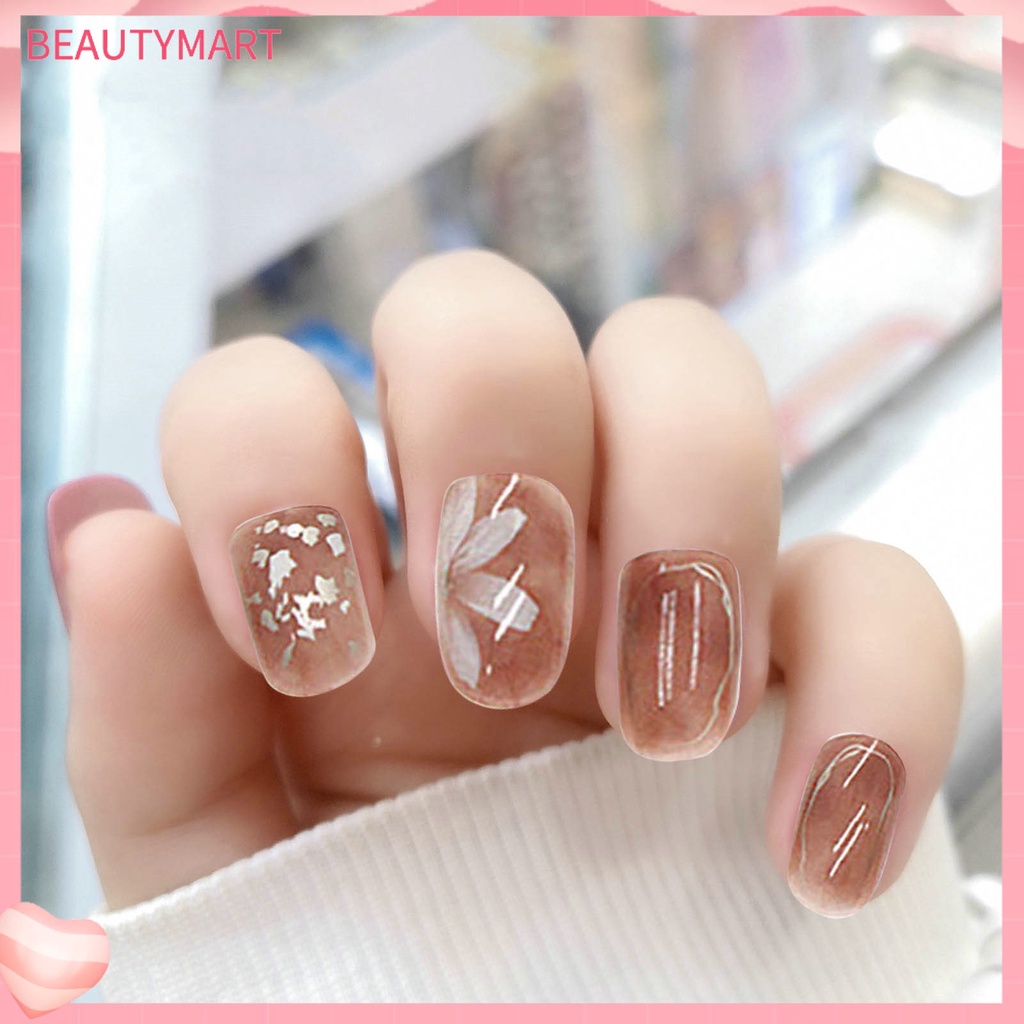 1 Bộ Móng Tay Giả Hình Vỏ Sò Màu Hổ Phách Dạng Nhấn DIY