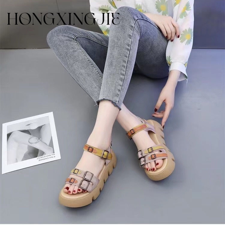 HONGXINGJIE dép sandal nữ dép đế cao Xu hướng thời trang năm 2023NEW 062149