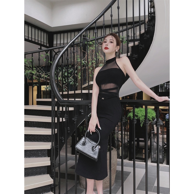 Đầm Đuôi Cá Sát Nách Dáng Dài Màu Đen Quyến Rũ Cho Nữ