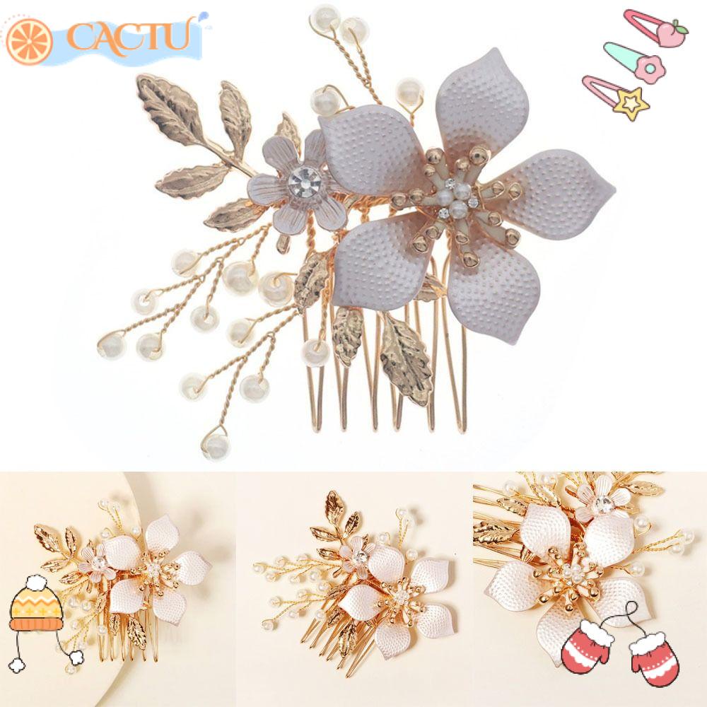 CACTU Lược Cài Tóc Cô Dâu Hình Hoa Lá Đính Pha Lê