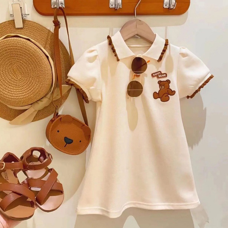 Váy bé gái váy công chúa phồng tay áo mùa hè thường dành cho trẻ em váy rắn màu váy trẻ em se7en