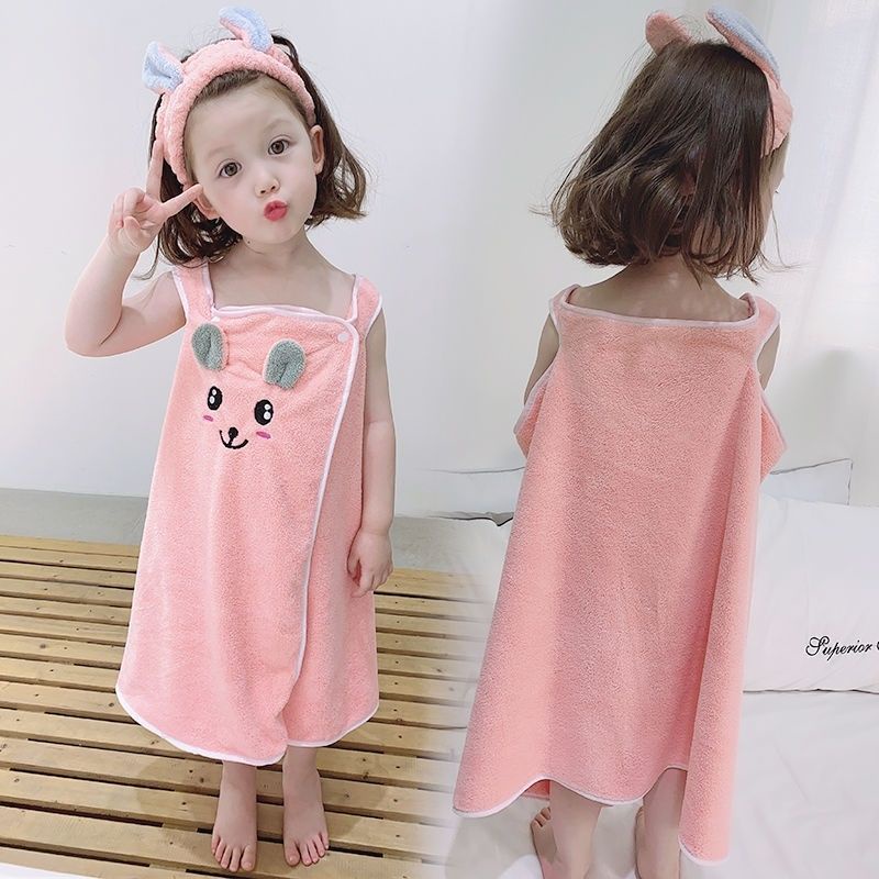 Trẻ em có thể mặc khăn tắm trẻ em váy tắm em bé khăn tắm nữ sinh phiên bản Hàn Quốc dễ thương khăn tắm hấp thụ nước không làm mất lông và khăn tắm dày