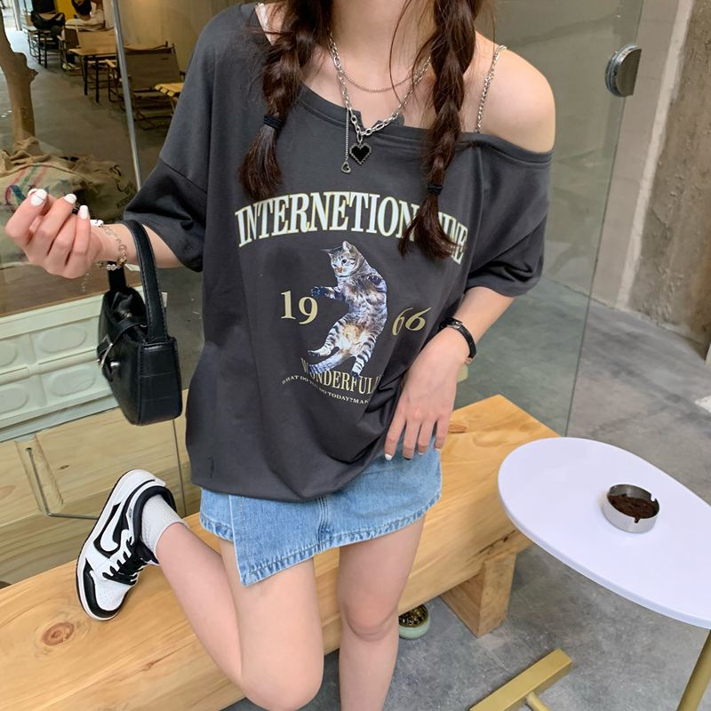 Áo Thun Tay Ngắn Hở Vai Plus Size 45-130KG C11034
