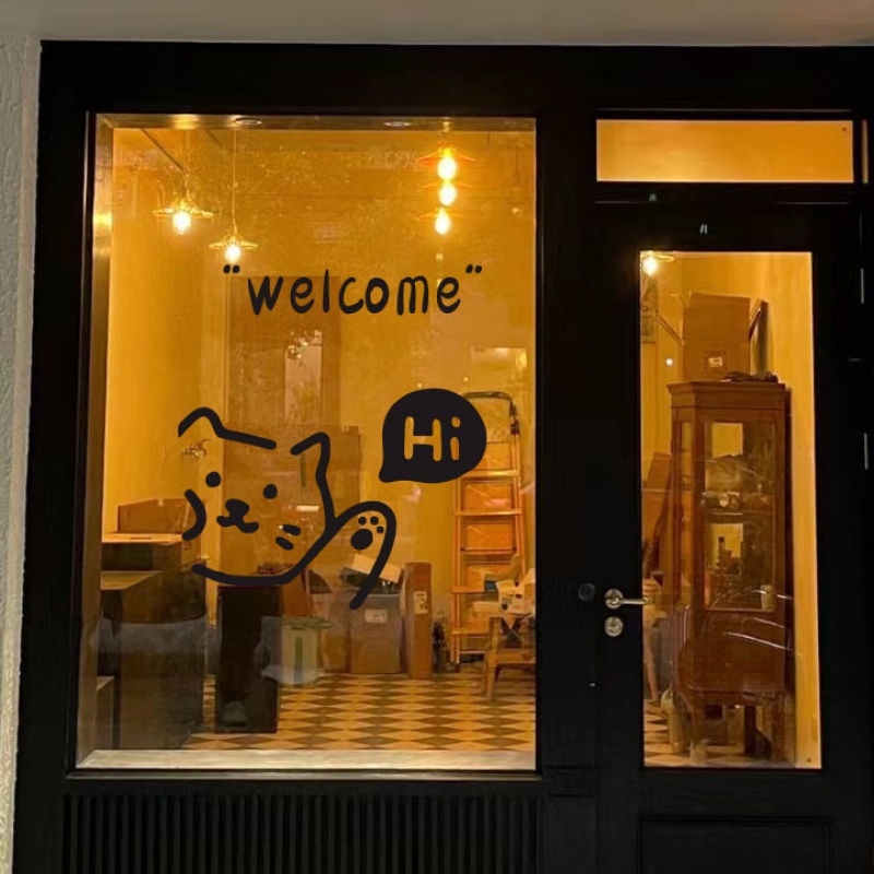 Miếng Dán Cửa Kính In Chữ Welcome Dễ Thương Trang Trí Cửa Hàng / Quán Trà Sữa / Cà Phê