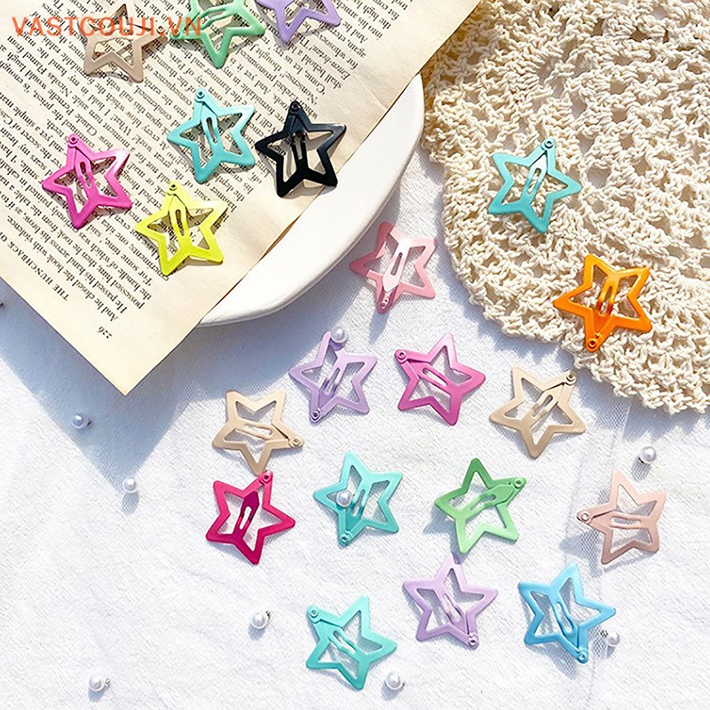 Set 10 Kẹp Tóc Kim Loại Hình Ngôi Sao Nhiều Màu Sắc Dễ Thương Cho Nữ