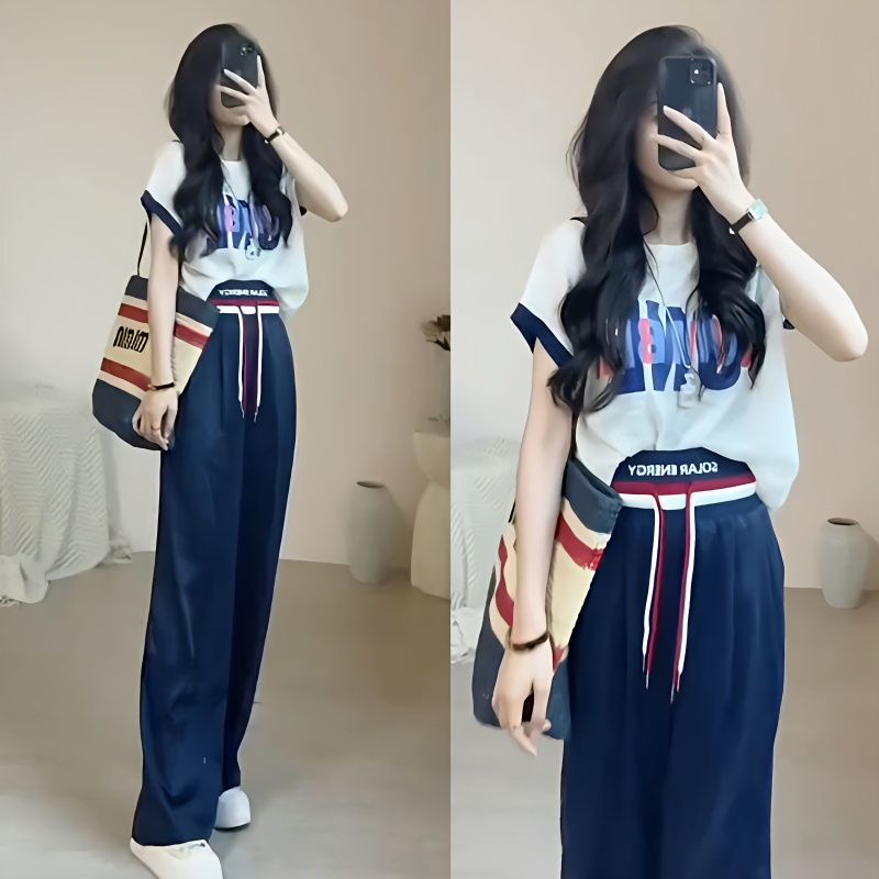 Bộ Áo Thun + Quần Dài Ôm Dáng Màu Tương Phản Phong Cách Mới Mùa Hè 2023 Cho Nữ